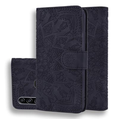 Voor Galaxy A20s kalf patroon Mandala dubbele vouwen ontwerp reliëf lederen draagtas met portemonnee & houder & kaartsleuven (zwart) Voor Galaxy A20s kalf patroon Mandala dubbele vouwen ontwerp reliëf lederen draagtas met portemonnee & houder & kaartsleuven (zwart)