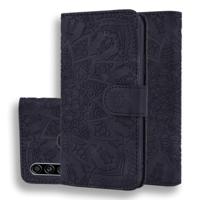 Voor Galaxy A20s kalf patroon Mandala dubbele vouwen ontwerp reliëf lederen draagtas met portemonnee & houder & kaartsleuven (zwart) Voor Galaxy A20s kalf patroon Mandala dubbele vouwen ontwerp reliëf lederen draagtas met portemonnee & houder & kaartsleuven (zwart)
