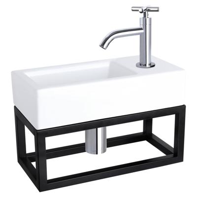Differnz Ravo fonteinset keramiek - kraan kruis - met handdoekrek - 38.5 x 18.5 x 9 cm - chroom