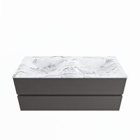 MONDIAZ VICA-DLUX 120cm badmeubel onderkast Dark grey 2 lades. Inbouw wastafel CLOUD dubbel zonder kraangat, kleur Glace.