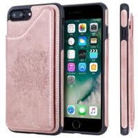 iPhone 7 Plus & 8 Plus Kat en boom patroon TPU + PU leren back cover Hoesje met foto frame en opbergruimte voor pinpassen (roze goudkleurig)