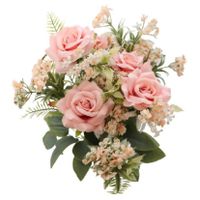 Rozen kunstbloemen boeket - 5x - licht roze - H41 cm - thumbnail