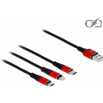 Delock 85892 USB-kabel 1 m 2.0 USB A USB C/Micro-USB B/Lightning Zwart, Rood