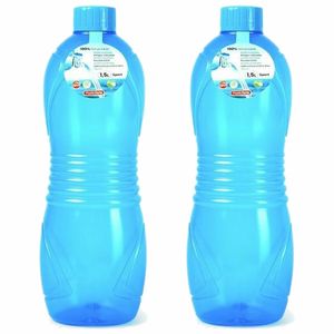 Drinkfles/waterfles/bidon - 2x - 1500 ml - transparant/blauw - kunststof