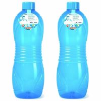 Drinkfles/waterfles/bidon - 2x - 1500 ml - transparant/blauw - kunststof Drinkfles/waterfles/bidon - 2x - 1500 ml - transparant/blauw - kunststof