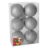 6x stuks kerstballen zilver glitters kunststof 8 cm - Kerstbal - thumbnail