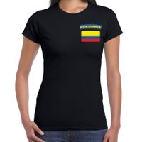 Colombia t-shirt met vlag zwart op borst voor dames - thumbnail