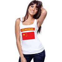 Singlet shirt/ tanktop Chinese vlag wit dames - thumbnail