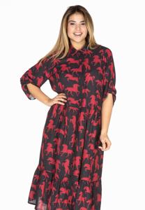 Yoek Midi blouse-jurk HORSES | Zwart | Maat 50/52