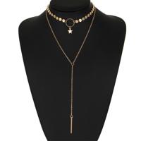 Eenvoudige sexy handgemaakte pailletten ster kwastjes cirkel Clavicle keten lange hanger Double-Layer keten (goud)