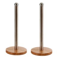 2x stuks bamboe houten keukenrolhouders rond 15 x 33 cm - thumbnail