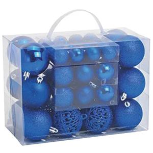 Kerstballen - set 50x st - blauw - mix 3, 4 en 6 cm - kunststof - pakket