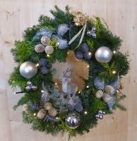 Krans kerstgroen zilver circa 40 cm met batterijverlichting Warentuin Natuurlijk - Warentuin natuurlijk