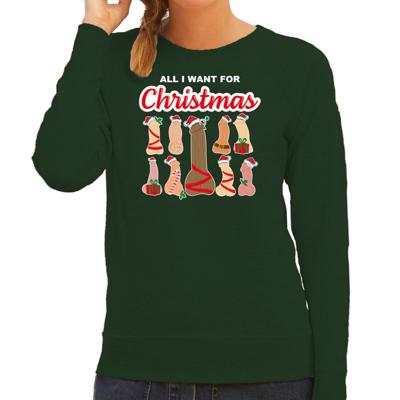 Foute kersttrui - sweater - dames - All I want for Christmas - piemels - groen