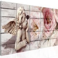 Schilderij - Overpeinzing , engel met bloemen , 5 luik - thumbnail