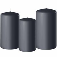 3x stuks donkergrijze stompkaarsen 10-12-15 cm