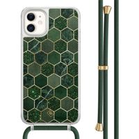 iPhone 11 hoesje met groen koord - Kubus groen iPhone 11 hoesje met groen koord - Kubus groen