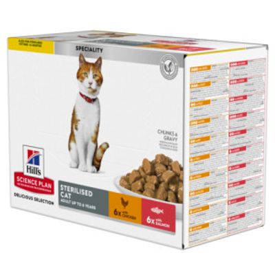 Hill&apos;s Adult Sterilised Cat nat kattenvoer met kip en zalm maaltijdzakje combipack 1 doos (12 x 85 g)