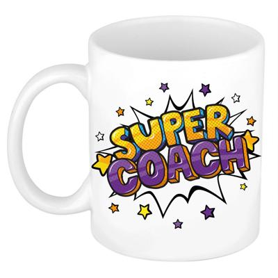 Super coach Cadeau koffiemok - theebeker - wit met sterren - 300 ml - keramiek - bedankt coach