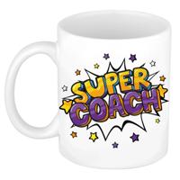 Super coach Cadeau koffiemok - theebeker - wit met sterren - 300 ml - keramiek - bedankt coach