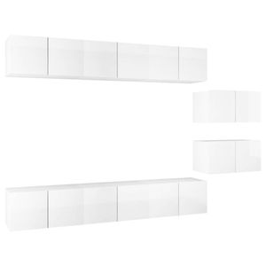 The Living Store Tv-meubelset Modern - Spaanplaat - Hoogglans wit - 60 x 30 x 30 cm - 8 stuks