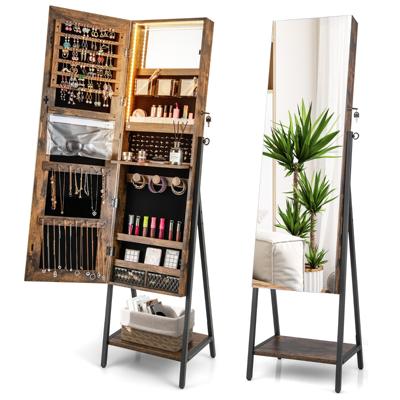 Sieradenkast met Spiegel Sieradenspiegelkast met 3-Kleurige Ledverlichting Afsluitbaar Extra Plank 41,5 x 37 x 157 cm (Bruin)