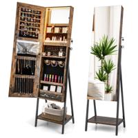 Sieradenkast met Spiegel Sieradenspiegelkast met 3-Kleurige Ledverlichting Afsluitbaar Extra Plank 41,5 x 37 x 157 cm (Bruin)