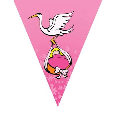 Geboorte thema vlaggenlijn / slinger - roze - met ooievaar - Meisje geboren - 500 cm