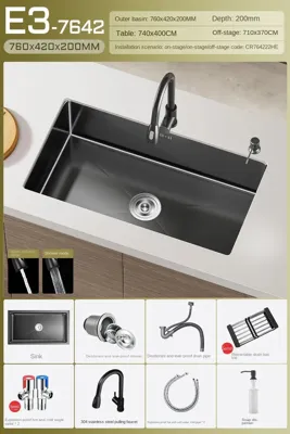 Luxe Waterval Keukenspoelbak - Zwart RVS | Enkelbak | Onderbouw | Inclusief Kraan & Zeepdispenser