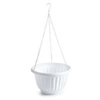 Plasticforte Plantenpot - hangend - kunststof - wit - D25 x H15 cm - bloempot aan ketting