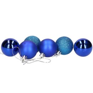 6x stuks kerstballen blauw mix van mat/glans/glitter kunststof 4 cm