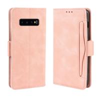 Portemonnee stijl huid gevoel kalf patroon lederen draagtas voor Galaxy S10 PLUS, met aparte kaartsleuf (roze)