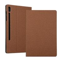 Spanning stretch stof textuur horizontale Flip lederen case voor Galaxy tab S6 T860 met houder (bruin)