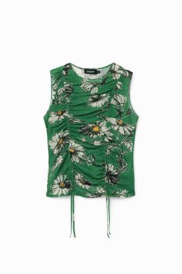 Gerimpeld T-shirt bloemen - GREEN - XL