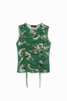 Gerimpeld T-shirt bloemen - GREEN - XL