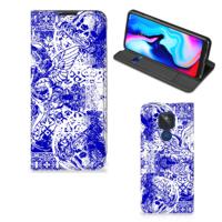 Mobiel BookCase Motorola Moto G9 Play Angel Skull Blauw