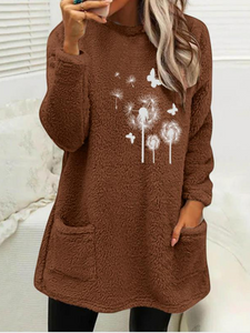 Loose Casual Fluff/Granular Fleece Fabric Dandelion Sweatshirt