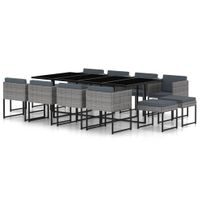 vidaXL 13-delige Tuinset met kussens poly rattan grijs - thumbnail