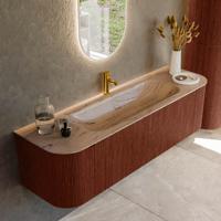 Badmeubel Mondiaz Kurve-Dlux | 160 cm | Meubelkleur Ruby | Wastafelkleur Arena | Solid surface | Wasbak midden spoelbak | 1 kraangat