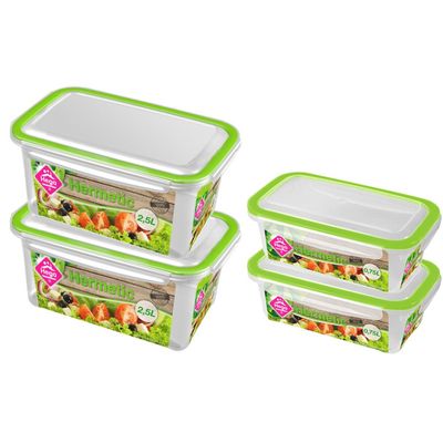 4x Voorraad/vershoudbakjes 0,75 en 2,5 liter transparant/groen