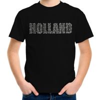 Glitter Holland t-shirt zwart rhinestone steentjes voor kinderen Nederland supporter EK/ WK