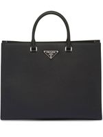 Prada sac cabas en cuir à patch logo - Noir - thumbnail