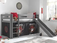 Bed ALIZE met glijbaan 90x200 cm grijs pijnboom Lit enfant ALIZE avec toboggan 90x200 cm pin gris tent Pirate des Caraïbes