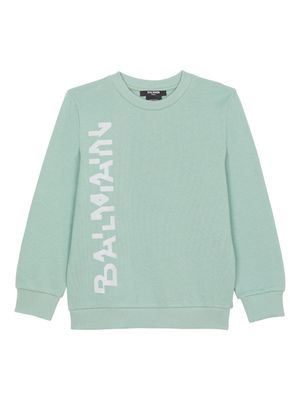 Balmain Kids logo-print cotton sweatshirt - Vert