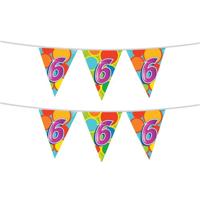 Vlaggenlijn 6 jaar - 2x stuks - 10 meter - plastic - 6e verjaardag versiering - leeftijd slinger Vlaggenlijn 6 jaar - 2x stuks - 10 meter - plastic - 6e verjaardag versiering - leeftijd slinger