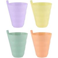 Alpina Drinkbekers met rietje - 12x stuks - kunststof - 11 x 9 cm - verschillende kleuren