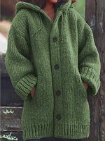 Plain Wool/Knitting Casual Loose Hoodie Sweater Coat - thumbnail