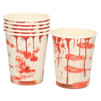 Halloween Thema feest - papieren drink bekers - bloederige print - 6x stuks - 200 ml - karton Halloween Thema feest - papieren drink bekers - bloederige print - 6x stuks - 200 ml - karton