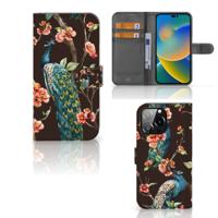 iPhone 14 Pro Max | Telefoonhoesje | Met pasjeshouder | Pauw met Bloemen