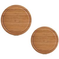 2x Ronde bamboe houten snijplanken met sapgroef 25/30 cm - thumbnail